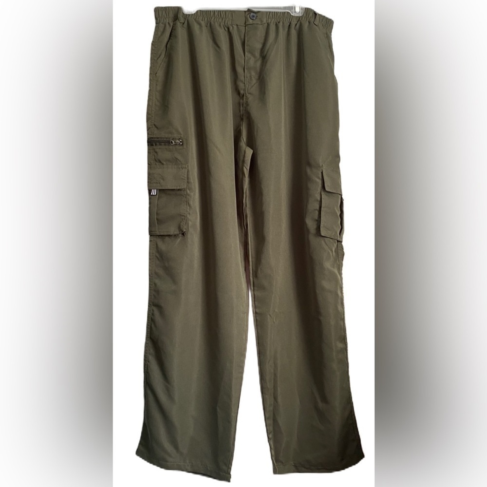 Cargo Lightweight Elastic Waist Long Pants with Front Zipper and Pockets Sz: 2XL